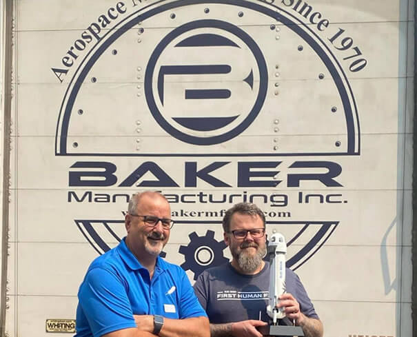 Blue Origin Honors Baker Mfg Tony Baker with a Scale Model of New Shepard Rocket 2021
